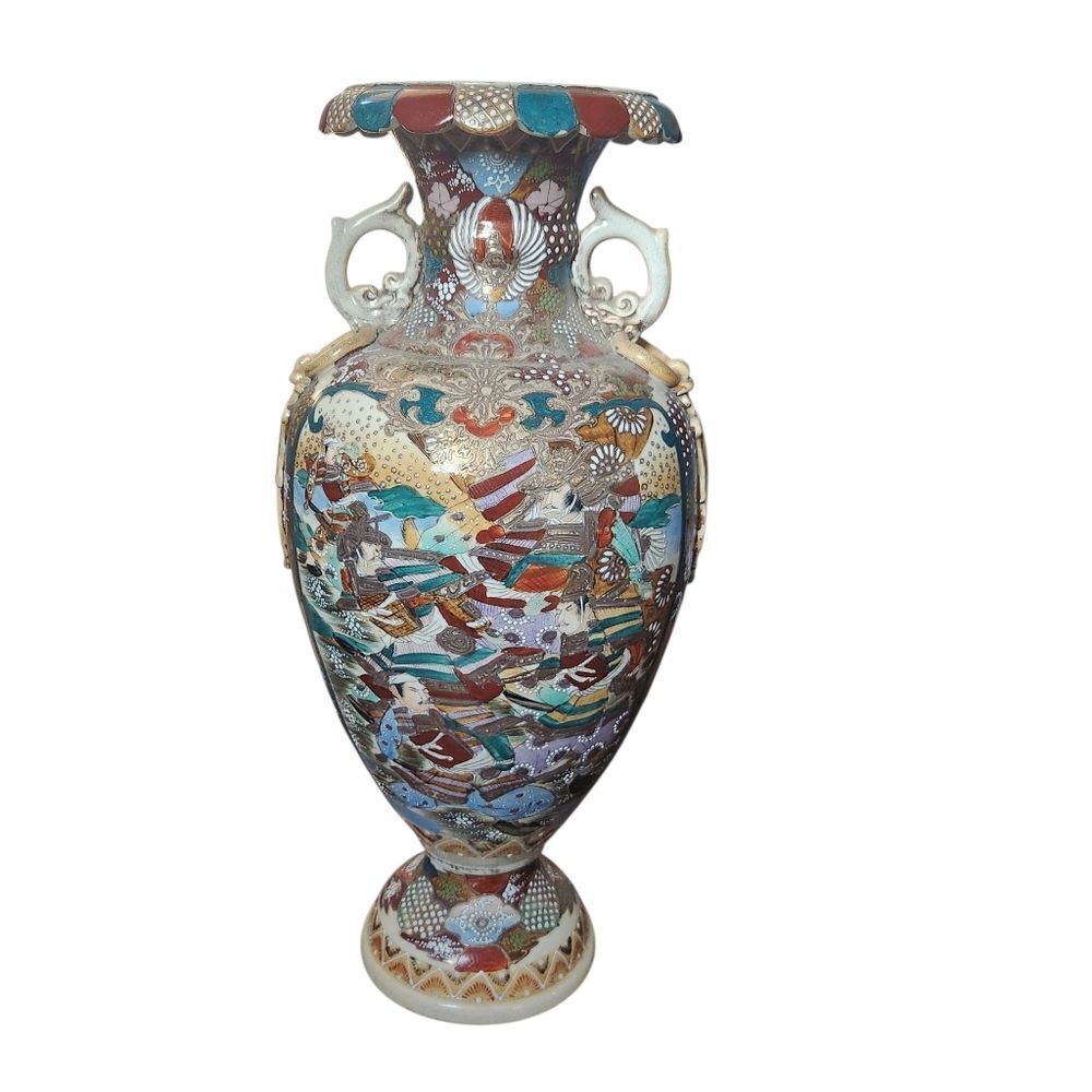 Chinese Vase Famille Rose 24 Inches Floral Human Figure Hand Painted 19th Cent.